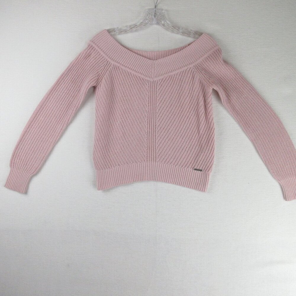 Abercrombie & Fitch V Neck Rib Knit Sweater Size S Soft Pink Pullover